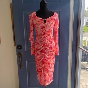 Cupshe Vibrant Pink and Red Floral Long Sleeve Dress